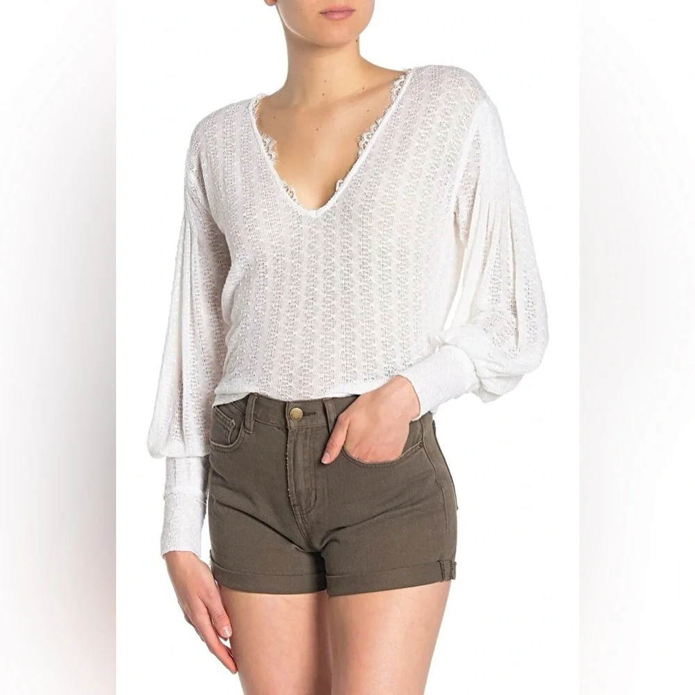 FREE PEOPLE DREAM GIRL POINTELLE LONG SLEEVE TOP
